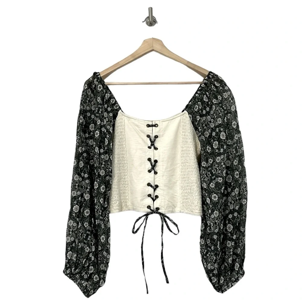 Anthropologie Forever That Girl Moss Shabby Chic Corset Back Shirt Size Medium M